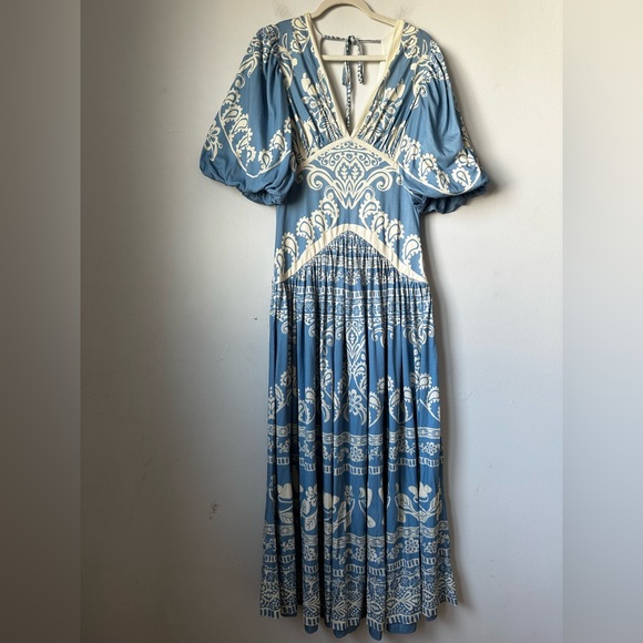 FARM Rio Dresses & Skirts - FARM RIO ANTHROPOLOGIE Elegant Blue and Cream Women's Dress